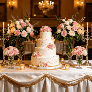 Festlich dekorierte Hochzeitstafel